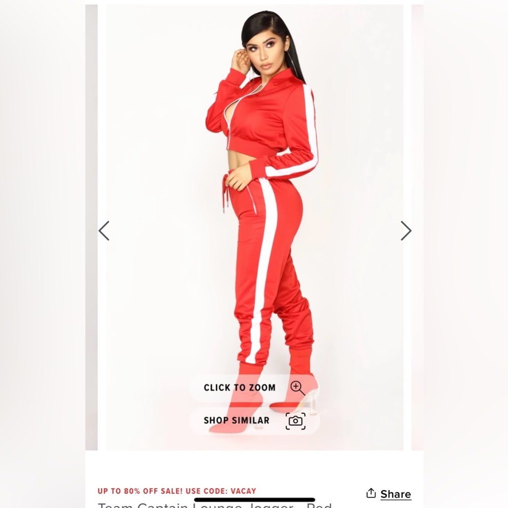 Fashion Nova Red and White Track Pant set